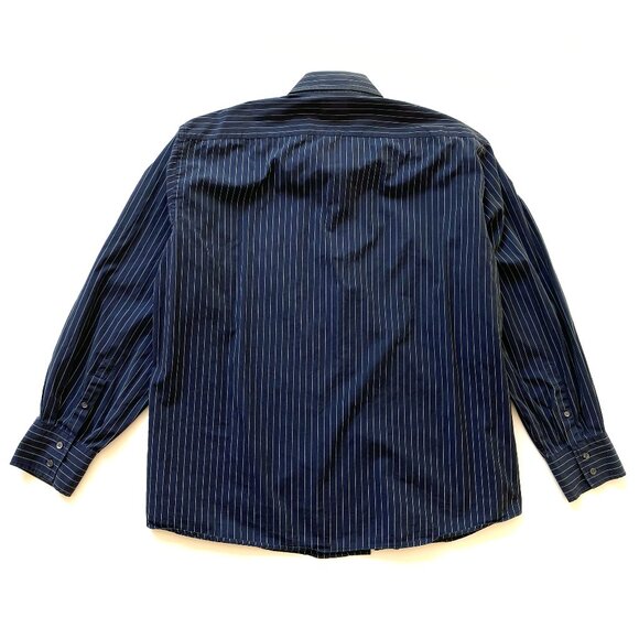 Faconnable Mens Dress Shirt Button Down XXL Navy Mint Pinstripe 100% Cotton - Picture 7 of 12